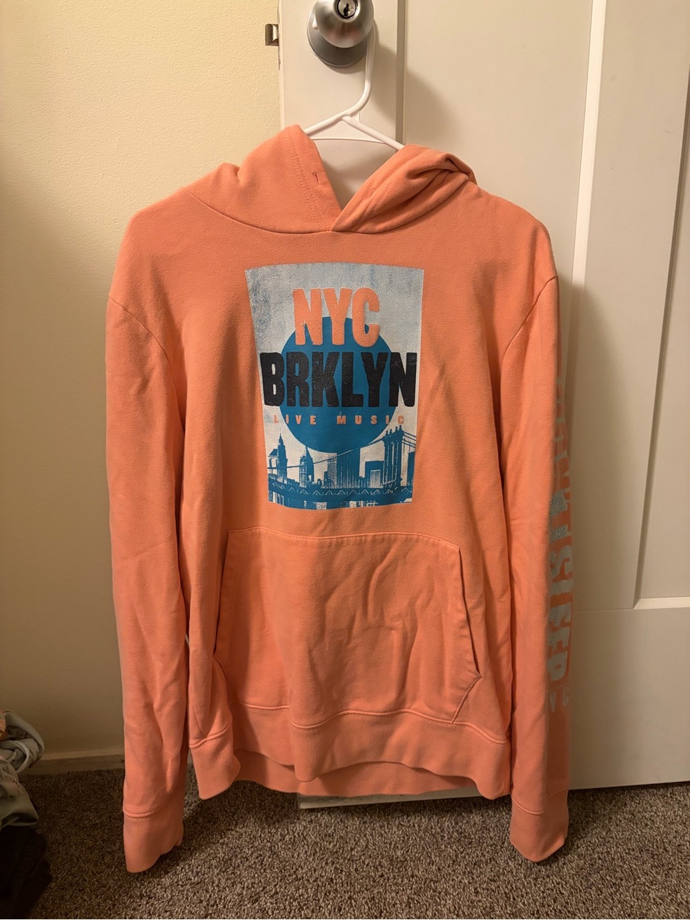 Aeropostale Coral NYC BRKLYN Graphic Crewneck Hoodie